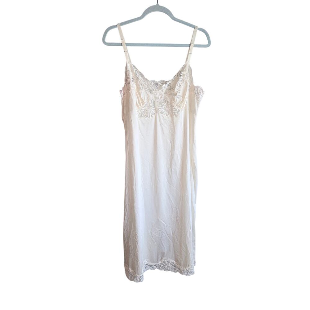 Vintage Shadowline white nylon slip lace bodice 38 misses USA made cottagecore